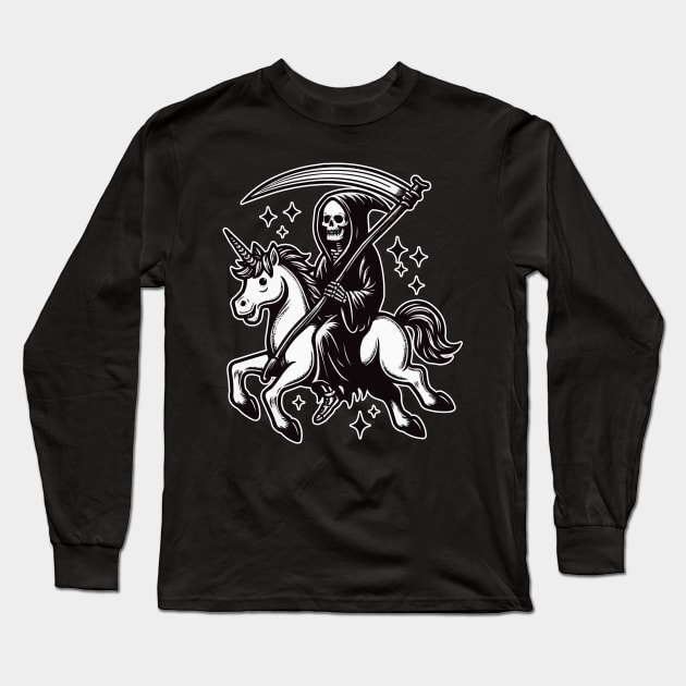 Grim Reaper Ride Unicorn Long Sleeve T-Shirt by fikriamrullah